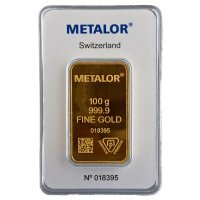 100 gramów  złota sztabka  METALOR CertiPack
