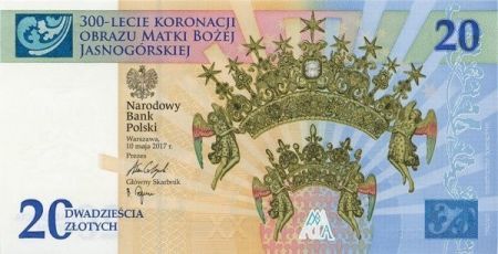 20 zł  2017 - Banknot: 300-lecie koronacji Obrazu Matki Bożej Jasnogórskiej (niskie numery)