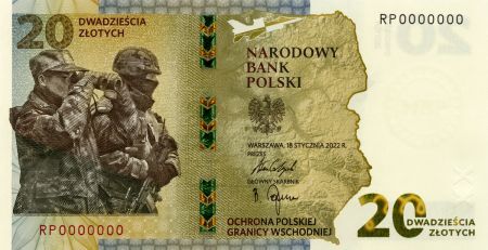 20 zł  2022  banknot: Ochrona polskiej granicy (bez etui)