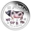 Srebrna moneta Lunar II Pig 1 Oz.  2019  PROOF kolorowana