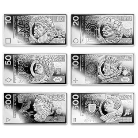 Polskie banknoty obiegowe - zestaw srebrnych monet