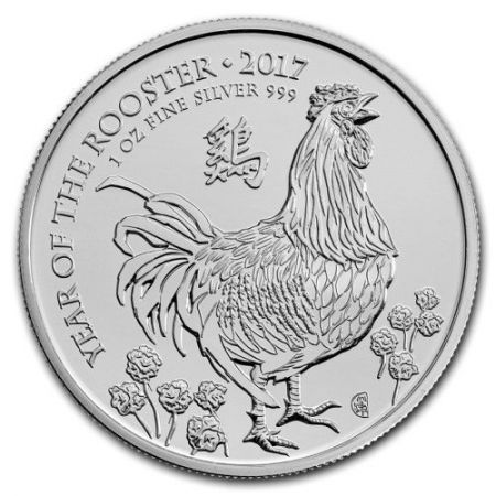 Srebrna moneta 2 funty  Rok Koguta 1 Oz.  2017 (patyna)