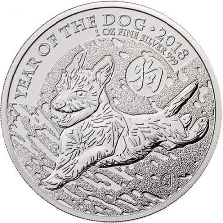 Srebrna moneta 2 funty  Rok Psa / Lunar Dog (Wielka Brytania) 1 Oz.  2018