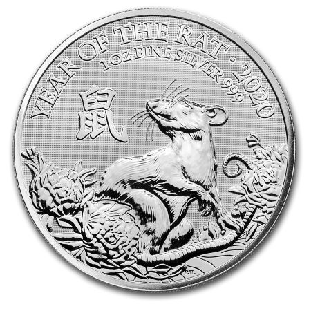 Srebrna moneta 2 funty  Rok Szczura / Lunar Rat (Wielka Brytania) 1 Oz.  2020