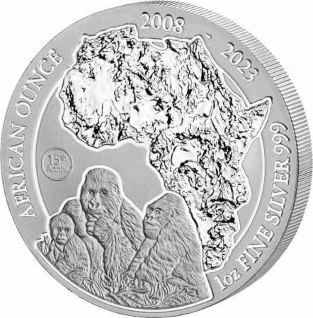 Srebrna moneta African Ounce - 15th Anniversary Mountain Gorilla , Rwanda  1 oz   2023