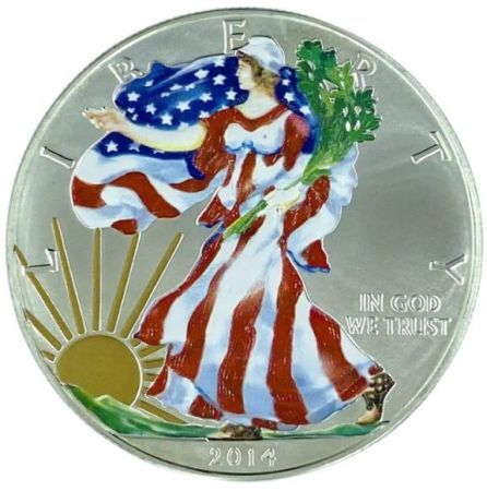 Srebrna moneta  Amerykański  Orzeł  1 oz  2014  kolorowana