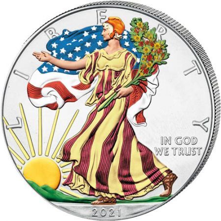 Srebrna moneta   Amerykański   Orzeł   1 oz    2021 (typ 1) KOLOR