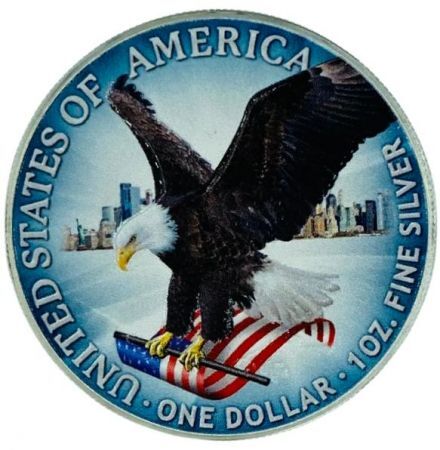 Srebrna moneta   Amerykański  Orzeł  1 oz  2021 ( typ 2) - kolorowana