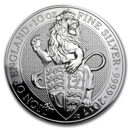Srebrna moneta Angielski Lew / Queen's Beasts Lion of England  ,  10  oz , 2017 r