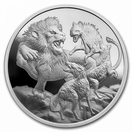 Srebrna moneta Apex Predators: Lion vs. Hyenas 1 oz 2022
