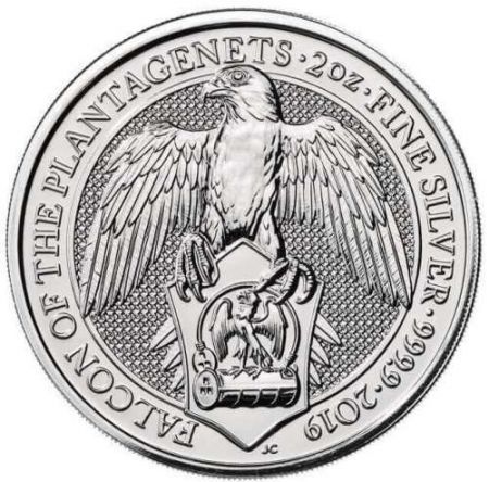 Srebrna moneta Bestie Królowej (6)  SOKÓŁ / Falcon  , 2  oz , 2019 (patyna)