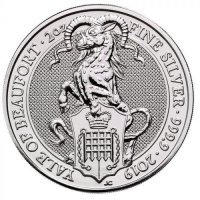 Srebrna moneta Bestie Królowej (7) Yale of Beaufort   , 2  oz , 2019  (patyna , milk spot)