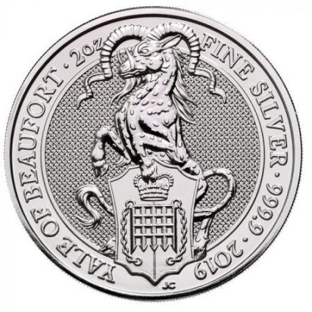 Srebrna moneta Bestie Królowej (7) Yale of Beaufort   , 2  oz , 2019 ( rysy, patyna)