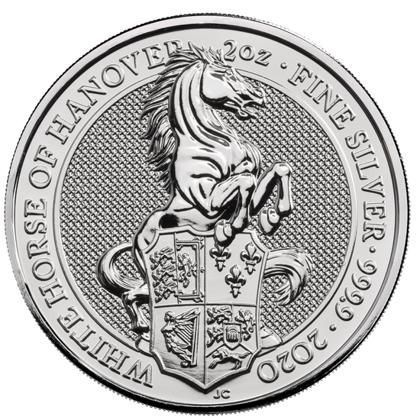 Srebrna moneta Bestie Królowej (9). Biały Koń Hanoweru , 2  oz , 2020