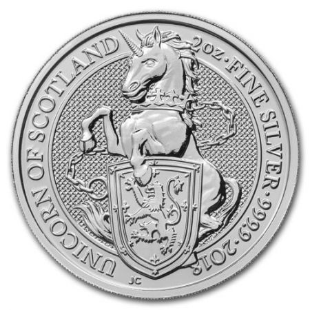 Srebrna moneta  Bestie Królowej  Jednorożec,  2  oz , 2018 (spot milk)