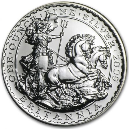 Srebrna moneta  Britannia  1 oz  2009 (milk spot , patyna)
