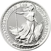 Srebrna moneta Britannia  1 oz   2020 r. (patyna , spot milk)