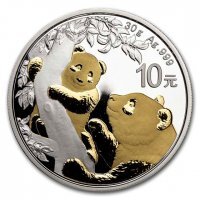 Srebrna moneta  Chińska Panda - 30 gramów   2021 ( złocona)
