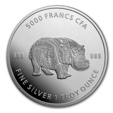 Srebrna moneta Czad Mandala Hipopotam 1 oz 2020