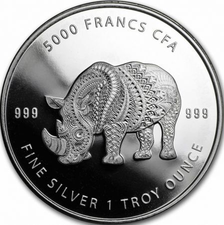 Srebrna moneta Czad Mandala Nosorożec 1 oz 2018