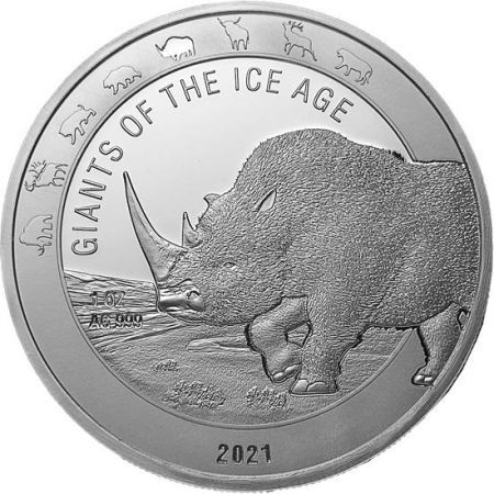 Srebrna moneta Giganci Ery Lodowcowej - Nosorożec Włochaty  1 oz 2021