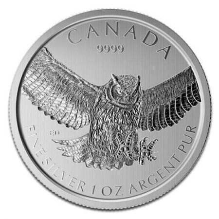 Srebrna moneta  Great Horned Owl / Puchacz  1 oz   2015 r patyna