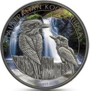 Srebrna moneta Kookaburra  1 oz   2017 ( Antique finish & coloured edition)