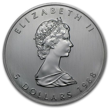 Srebrna moneta  Liść Klonu   (Maple Leaf)      1 oz   1988 r (rysy)