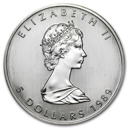 Srebrna moneta  Liść Klonu   (Maple Leaf)      1 oz   1989  r (rysy)