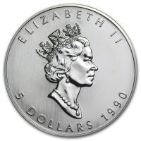 Srebrna moneta  Liść Klonu   (Maple Leaf)      1 oz   1990 r (patyna)