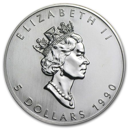 Srebrna moneta Liść Klonu (Maple Leaf) 1 oz 1990 (rysy)