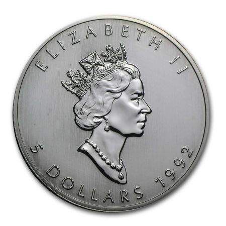 Srebrna moneta  Liść Klonu  (Maple Leaf)  1 oz 1992 (patyna)