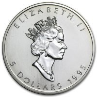 Srebrna moneta  Liść Klonu   (Maple Leaf)      1 oz   1995 r (rysy, patyna)