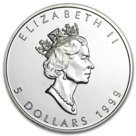 Srebrna moneta  Liść Klonu   (Maple Leaf)      1 oz   1999 r  (patyna)