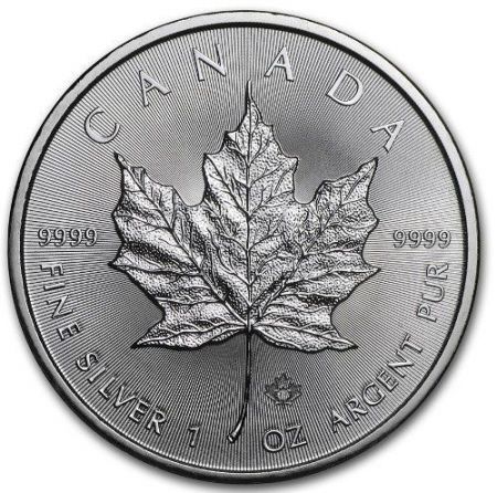 Srebrna moneta  Liść Klonu (Maple Leaf)  1 oz  2015 (patyna, milk spot)