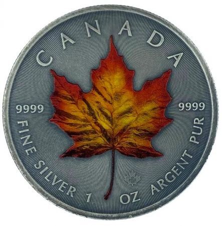 Srebrna moneta  Liść Klonu (Maple Leaf) 1 oz  2020 antique ,kolor