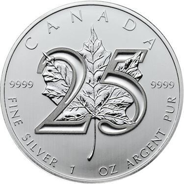 Srebrna moneta  Liść Klonu   (Maple Leaf)  25 - lecie      1 oz   2013 r