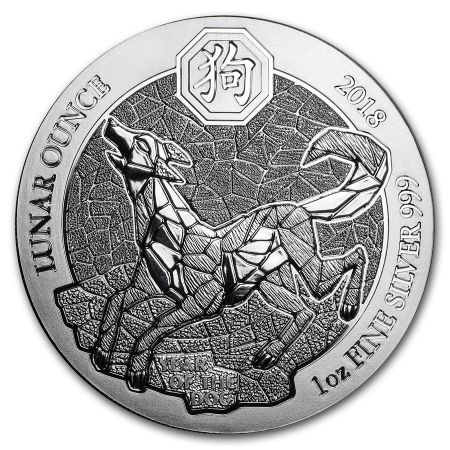 Srebrna moneta Lunar Dog , Rwanda  1 oz    2018