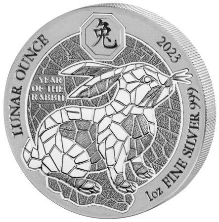 Srebrna moneta Lunar Rabbit / Rok Królika  , Rwanda  1 oz    2023
