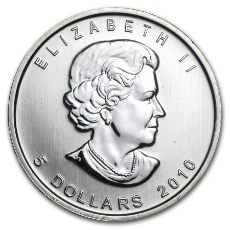 Srebrna moneta Maple Leaf  1 oz 2010 (patyna, spot milk)
