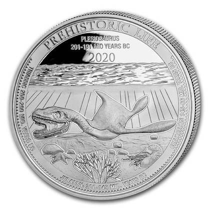 Srebrna moneta Prehistoric Life - Plesiosaurus , Kongo 1 oz  2020