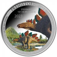 Srebrna moneta Prehistoric Life - Stegosaurus , Kongo 1 oz  2023 (kolor)