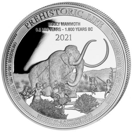 Srebrna moneta Prehistoric Life -  Wolly Mammoth  , Kongo 1 oz  2021  (milk spot)