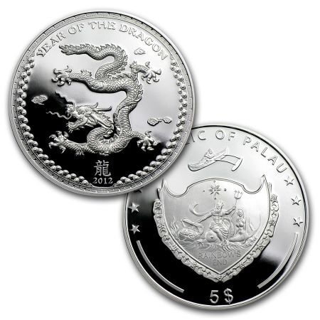 Srebrna moneta  Rok Smoka , Palau  2012  r  proof set ( 2 x 1 oz )