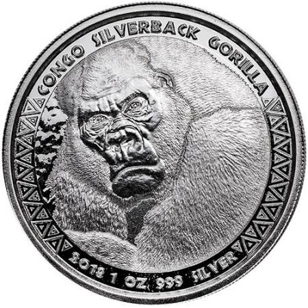 Srebrna moneta Silverback Gorilla  , Kongo 1 oz  2018