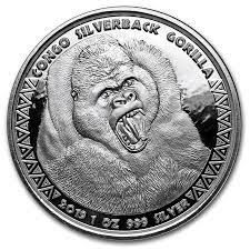 Srebrna moneta Silverback Gorilla  , Kongo 1 oz  2019