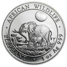 Srebrna moneta  Słoń  Somalia 1 oz    2011 (patyna/ milk spot)