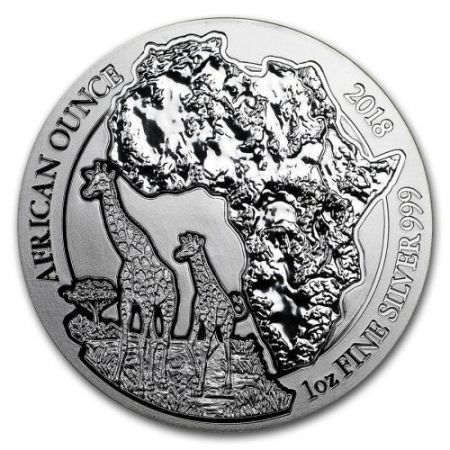 Srebrna moneta Zwierzęta Afryki / Żyrafa , Rwanda  1 oz    2018  r.