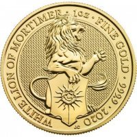 Złota moneta Bestie Królowej (8) White Lion of Mortimer , 1 oz , 2020